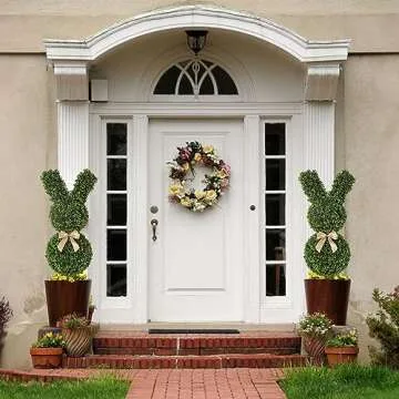OAZALDA Artificial Bunny-Shaped Topiary Tree 35'' UV-Resistant Faux Boxwood Topiary Plant for Porch Decor（Set of Two）