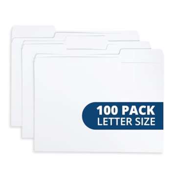 Blue Summit Supplies 100 White File Folders, Durable 1/3 Cut Tab in Assorted Positions for Easy Stor...