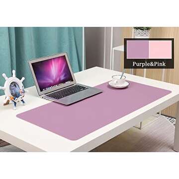 Large Desk Pad Mouse Pad, 35.4x15.75 Inches Non-Slip PU Leather Desk Mouse Mat Waterproof Desk Pad Protector Gaming Writing Mat for Office Home Desks (Pink+Purple)