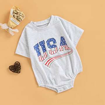 Baby Boy Girl 4th of July Outfit Newborn Oversized USA Romper American Flag Onesie Independence Day ...