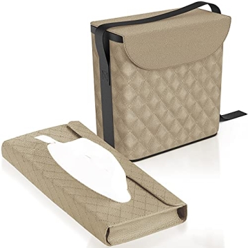 LUXXE Premium Leather Car Trash Can & Tissue Box Combo - Waterproof & Washable