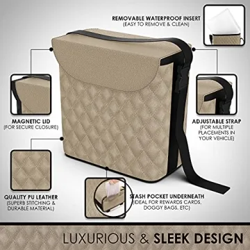LUXXE Leather Car Trash Can & Tissue Box Combo Waterproof
