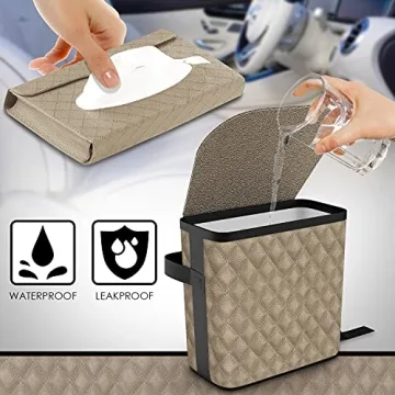 LUXXE Leather Car Trash Can & Tissue Box Combo Waterproof