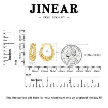 14K Gold Plated Croissant Earrings Twisted Round Hoop Earrings Chunky Hoop Earrings 925 Sterling Silver Post Earrings Huggies with CZ for Women and Gift for Her