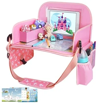 MENZOKE Kids Travel Tray for Toddler Car Seat, Lap Tray for Girl Activities with Dry Erase Board & C...