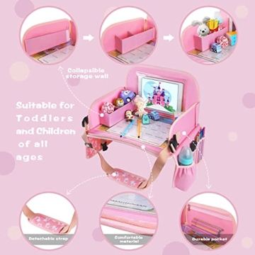 MENZOKE Kids Travel Tray with Tablet Holder in Pink