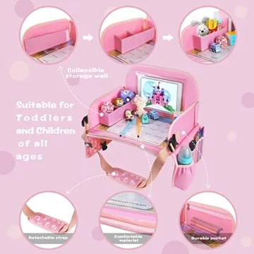 MENZOKE Kids Travel Tray with Tablet Holder in Pink