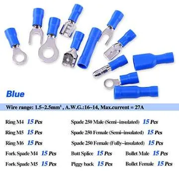 Glarks 540pcs 22-16/16-14/12-10 Gauge Mixed Quick Disconnect Electrical Insulated Butt Bullet Spade Fork Ring Solderless Crimp Terminals Connectors Assortment Kit