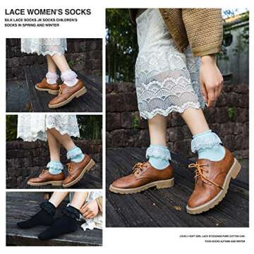 SEMOHOLLI Women Ankle Socks,Pearl Lace Ruffle Frilly Comfortable No-Show Cotton Socks Princess Socks Lace Socks