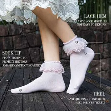 SEMOHOLLI Women Ankle Socks,Pearl Lace Ruffle Frilly Comfortable No-Show Cotton Socks Princess Socks Lace Socks