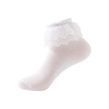 SEMOHOLLI Women Ankle Socks,Pearl Lace Ruffle Frilly Comfortable No-Show Cotton Socks Princess Socks Lace Socks