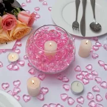 AiFanS Vase Fillers for Home Deco and Centerpieces,Heart Shaped Marbles for Vases,Acrylic Heart Gems for Table Scatter,Valentine's Day Decor - 225PCS, Pink