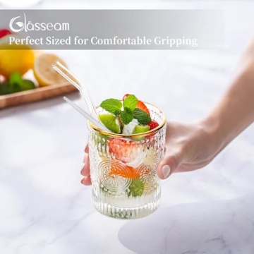 Vintage Crystal Glass Drink Set - 10 oz with Gold Rim