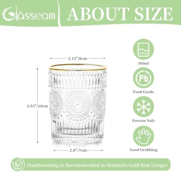 Vintage Crystal Glass Drink Set - 10 oz with Gold Rim