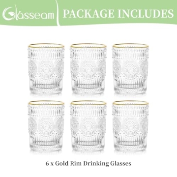 Vintage Crystal Glass Drink Set - 10 oz with Gold Rim