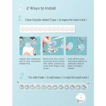 Mymazn 2 Pack Acrylic Necklaces Holder Hanging Jewelry Organizer Wall Mounted Necklace Hangers with 12 Hooks, Clear Jewelry Hangers for Necklace Organizer for Girls Women, Necklace Hooks for Wall