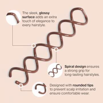 Kitsch Spiral Bobby Pins for Girls and Women - Hair Bun Maker | Rounded Tips, Chip-Resistant Bun Twist Spiral Hair Pins | Secure Hold All-Day - 3Pcs, Brown