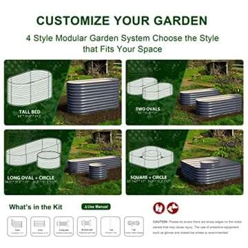 Olle 4-in-1 Galvanized Garden Beds Easy Setup 17" Tall