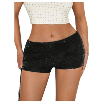 SHENHE Women's Sequin Mini Shorts - Sparkly Low Rise Bodycon Clubwear Hot Pants