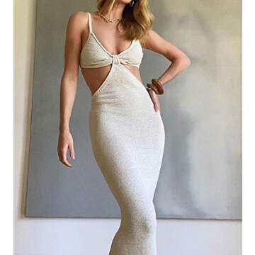 NUFIWI Print Knit Bodycon Dress for Women Y2K Green Hollow Out Midi Dresses Sleeveless 2021 Summer Beach Dress