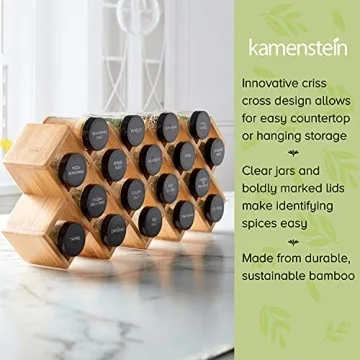 Kamenstein 18-Jar Spice Organizer Free 5-Year Refills Bamboo
