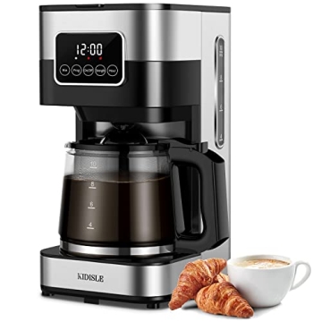 KIDISLE Programmable Coffee Maker with Regular & Strong Brew, 10 Cup Capacity, Touch Screen and Reus...