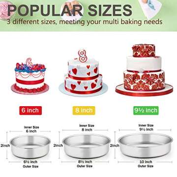 E-far Stainless Steel Cake Pan Set - 3 Round Baking Pans for Tier Cakes