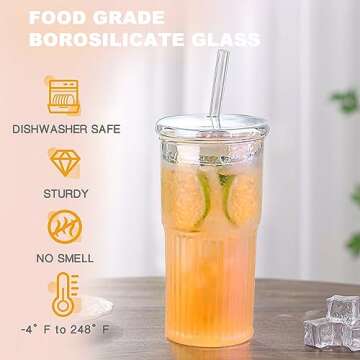 Glass Cups with Lids and Straws, 20 OZ Multi Iced Coffee Glasses Tumblers for Ice Water, Juice, Tea,...