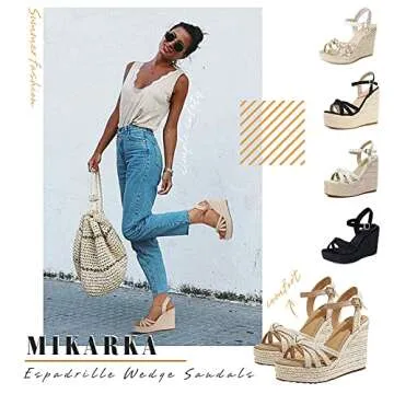 Mikaraka Sandals for Women - Espadrille Wedge, Open Toe, Stylish Summer Footwear
