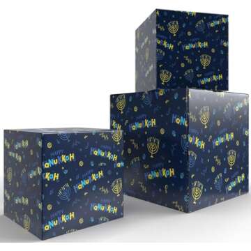 Dreidel Company Happy Hanukkah Gift Wrap Pack - 4 Roll Variety, 17.5" x 180"