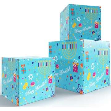 Happy Hanukkah Gift Wrap Variety Pack - 4 Rolls of Fun Designs