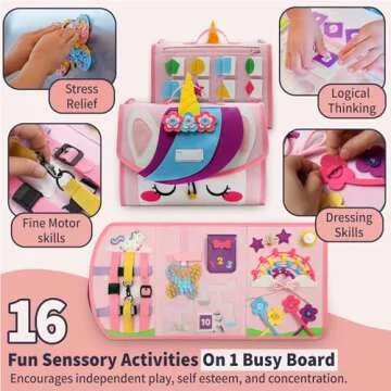 PUTSKA Busy Board Montessori Toys, Busy Book for Toddler Girl 3+ Years, Sensory Toys, Educational Learning Activities for Learning Fine Motor Skills, Kids Travel Essentials, Birthday Gift for Girls