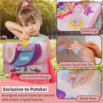 PUTSKA Busy Board Montessori Toys, Busy Book for Toddler Girl 3+ Years, Sensory Toys, Educational Learning Activities for Learning Fine Motor Skills, Kids Travel Essentials, Birthday Gift for Girls