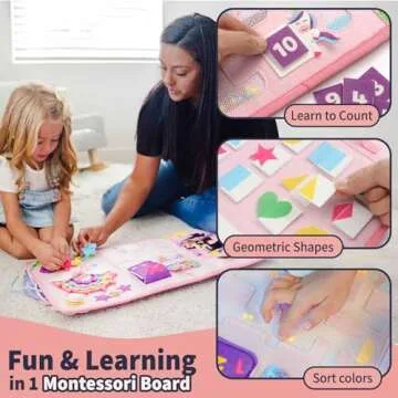 PUTSKA Busy Board Montessori Toys, Busy Book for Toddler Girl 3+ Years, Sensory Toys, Educational Learning Activities for Learning Fine Motor Skills, Kids Travel Essentials, Birthday Gift for Girls