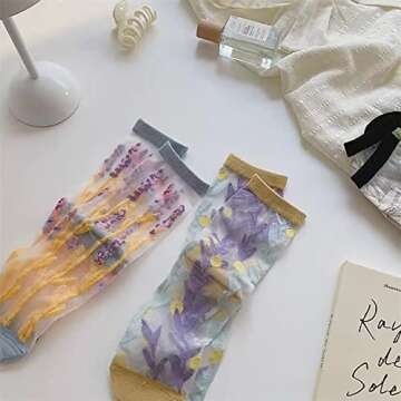 Stylish Ballballu Vintage Sheer Summer Flower Socks