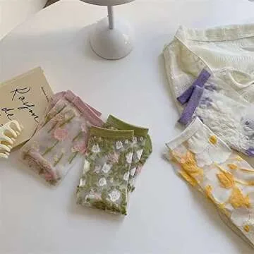 Stylish Ballballu Vintage Sheer Summer Flower Socks
