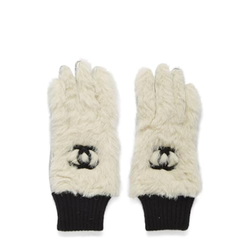 Chanel Pre-Loved White Faux Fur 'CC' Gloves for Elegant Style