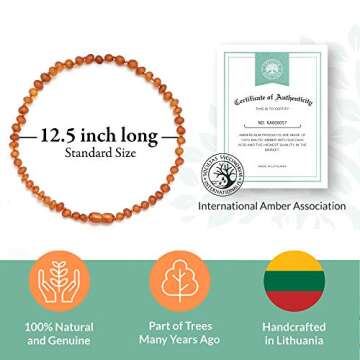 Ambercalm Baltic Amber Necklace - Raw Unpolished Amber Baroque w/Certified Genuine Baltic Amber Cogn...