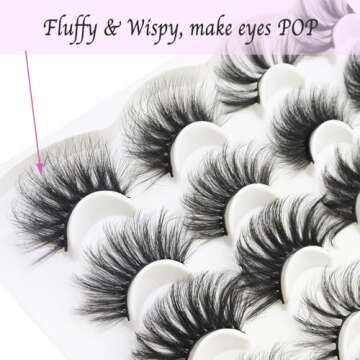 DAODER False Eyelashes 25MM Mink Lashes Dramatic Look Fluffy Long Fake Eyelashes Wispy 25mm False Lashes Strip 10 Variety Pairs Mixed for Halloween Bold Makeup