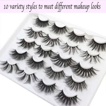 DAODER False Eyelashes 25MM Mink Lashes Dramatic Look Fluffy Long Fake Eyelashes Wispy 25mm False Lashes Strip 10 Variety Pairs Mixed for Halloween Bold Makeup