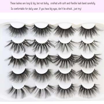 DAODER False Eyelashes 25MM Mink Lashes Dramatic Look Fluffy Long Fake Eyelashes Wispy 25mm False Lashes Strip 10 Variety Pairs Mixed for Halloween Bold Makeup