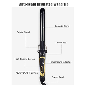 Lanvier 1 Inch Extra Long Curling Iron, Up to 450°F