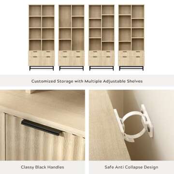 Stylish EYYTHUNG Fluted Bookshelves with Storage