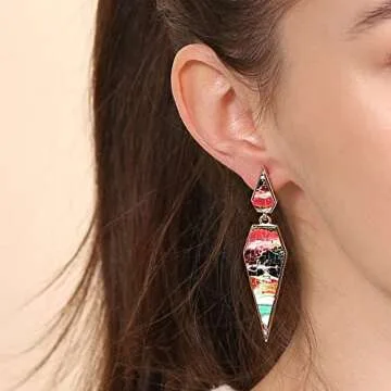 Stylish Bohemian Wood and Marble Statement Earrings