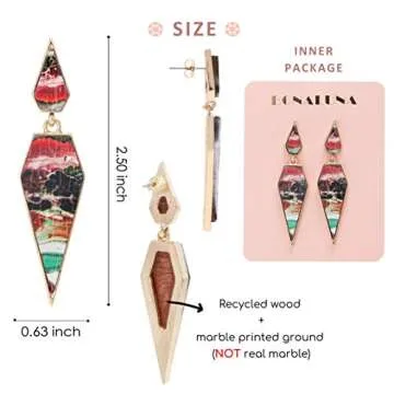 Stylish Bohemian Wood and Marble Statement Earrings