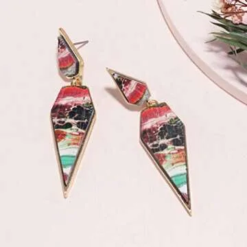 Stylish Bohemian Wood and Marble Statement Earrings