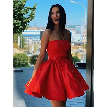 Yukale Women's Short Satin Homecoming Dresses Strapless Prom Dresses White