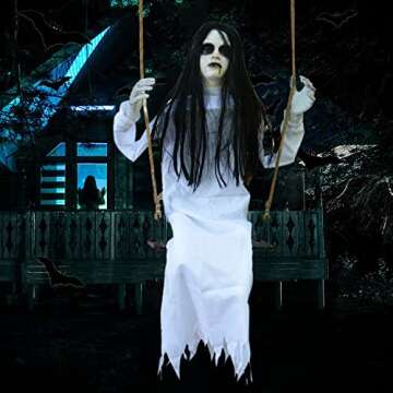 PARTYGEARS Halloween Decorations Props Hanging Swinging Girl with Creepy Expressions, Hanging Ghosts...