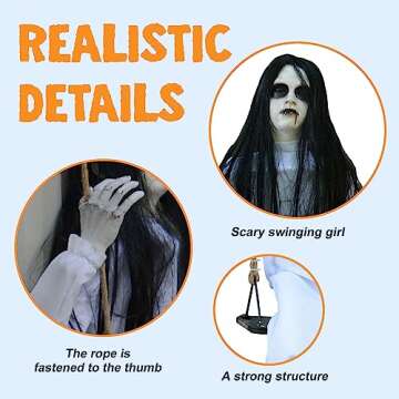 PARTYGEARS Halloween Decorations Props Hanging Swinging Girl with Creepy Expressions, Hanging Ghosts The Best Indoor and Outdoor Decorations for Halloween(White)