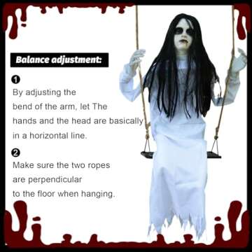 PARTYGEARS Halloween Decorations Props Hanging Swinging Girl with Creepy Expressions, Hanging Ghosts The Best Indoor and Outdoor Decorations for Halloween(White)